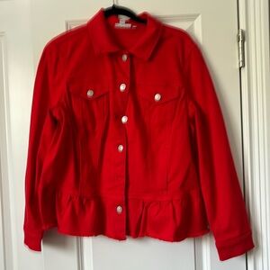 Chico’s Red Denim Jeans style jacket.